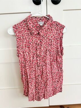 Splendid Women’s size Medium Sleeveless Pink and Red Patterned Button-Front Top